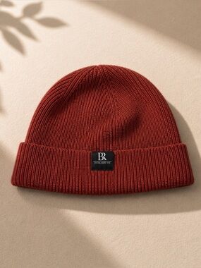 Banana Republic Rust Orange Knit Beanie Cuffed Ribbed Winter Hat